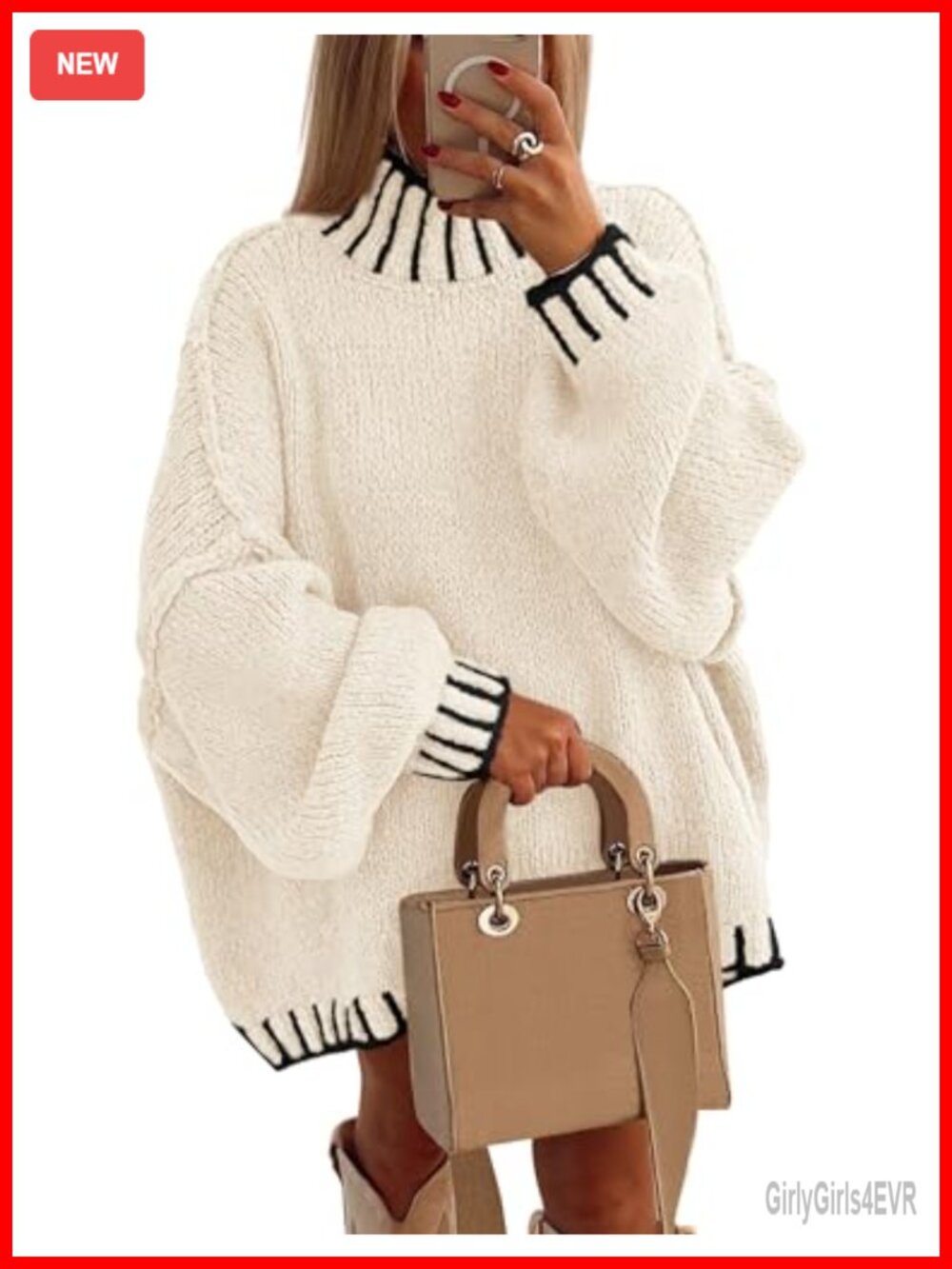 Mock Neck Oversized Chunky Knit Pullover Sweater Tunic